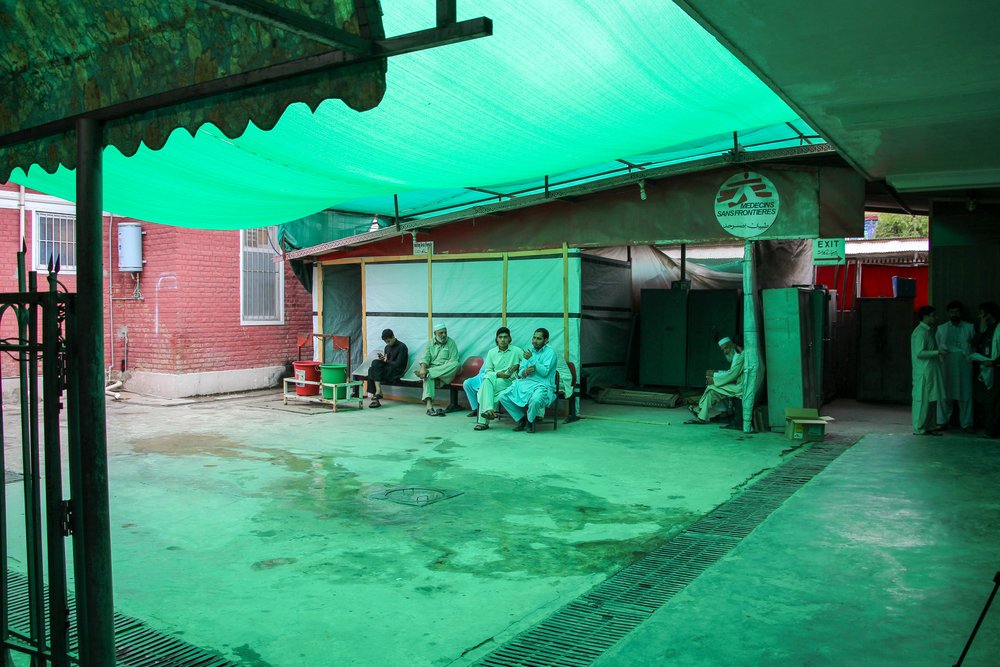 A view of the waiting area outside the emergency department in Timergara district headquarters hospital, Lower Dir.
