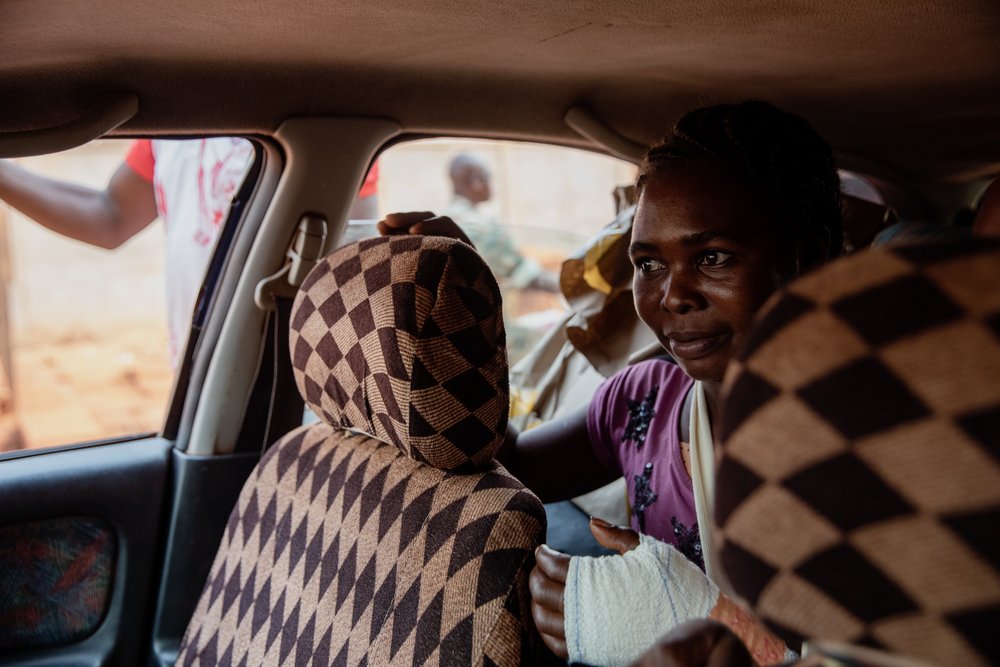 France sits in a taxi, ready to leave the MSF’s SICA hospital and go back home, on 22 January 2021.
