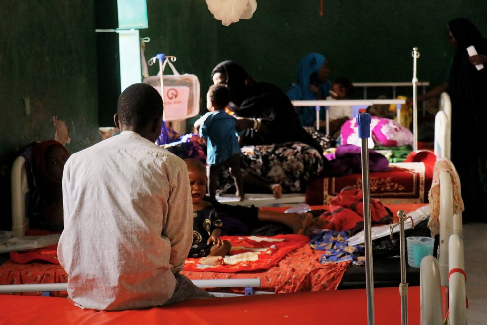 Patients and nurses in the paediatric inpatient ward at Mudug Regional Hospital in Galkayo city, Mudug region, Somalia.