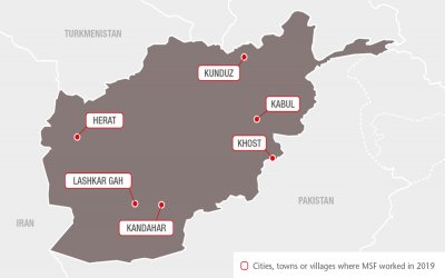 Map with all MSF projects in Afghanistan in 2019.