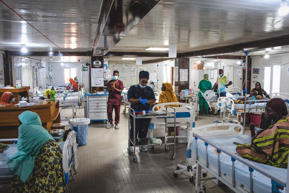 A view of the intensive care unit (ICU) comprised of 16 beds for the critically ill malnourished children at Nilefa Kiji nutrition hospital run by MSF in Maiduguri, Borno State in Nigeria. (June, 2022).