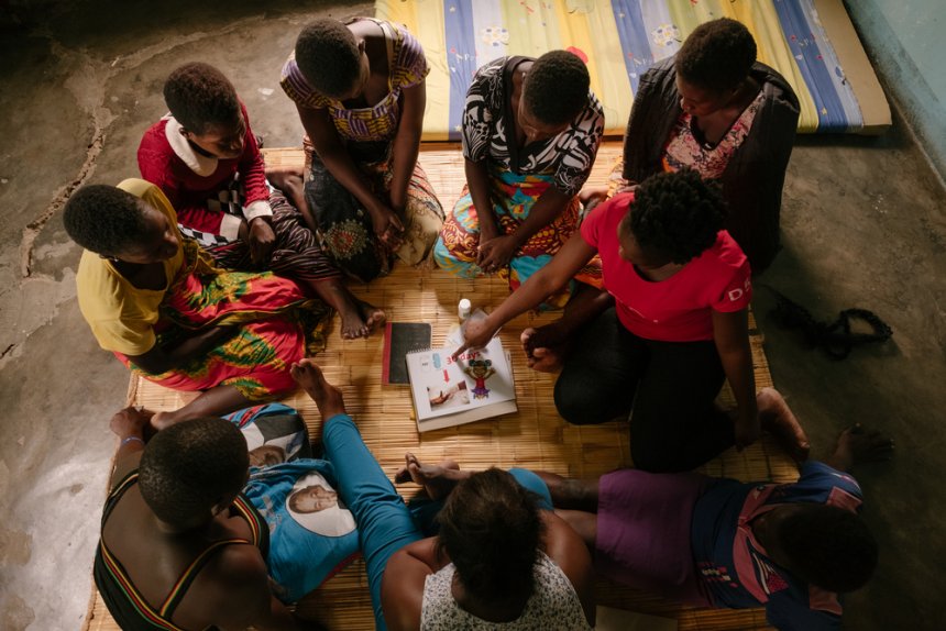 An MSF community health worker Adeline (not her real name) conducts a health promotion session with a sex worker community ART group.