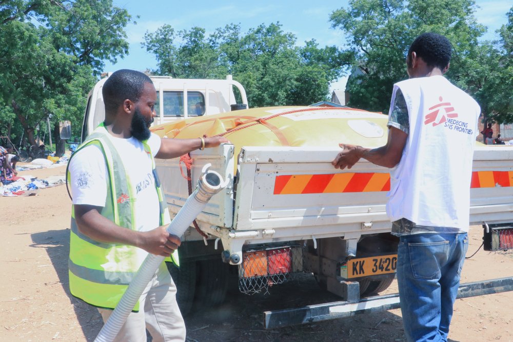 Pumps being prepared to pump water at a camp for displaced people at Bangula. (February, 2022).