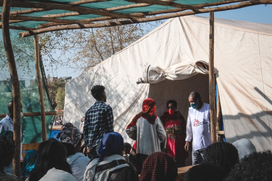 Waiting area of MSF’s clinic at Primary School IDP site, Shire. 12th February 2021.