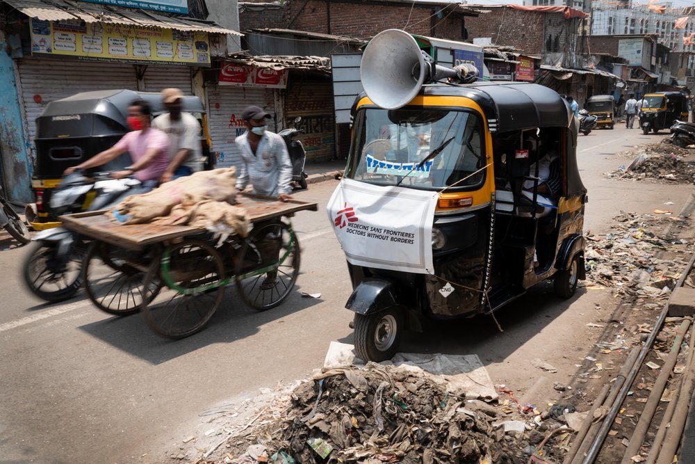 MSF’s Health Promotion Team in Mumbai using Auto-Rikshaw (tuktuk) to generate COVID-19 awareness among the most vulnerable population living in informal settlement pockets of M-East Ward.