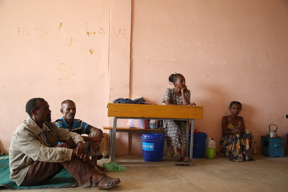 A classroom at the preparatory school in Abi Adi, a town in central Tigray. Schools have become informal settlements for displaced people fleeing the conflict in this northern region of Ethiopia.
