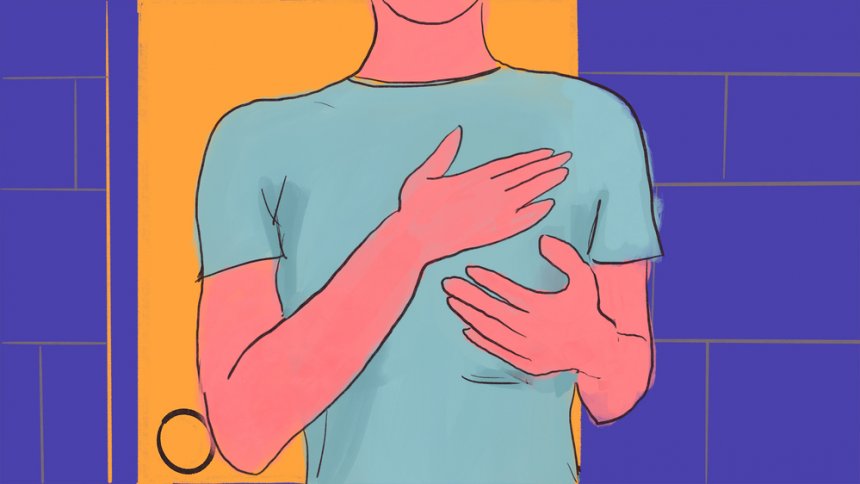 Illustration of a breast self-examination.