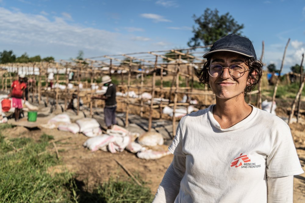Lucille Trutta, Watsan Manager for MSF in Pemba is seen at a site where she and her team are building new latrines which form part of MSF’s water, sanitation and hygiene response.