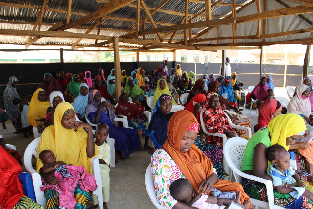 A full waiting area for MSF out-patients clinic in Emir Palace camp for Internally Displaced People.