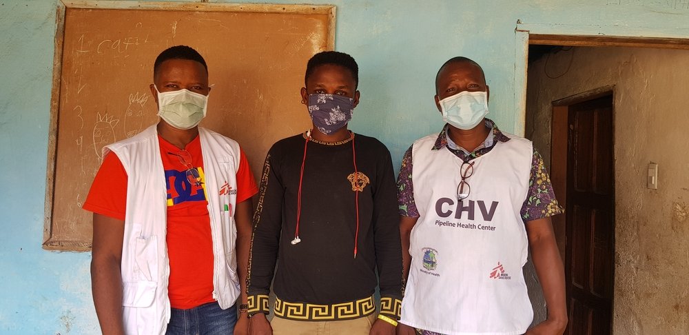 Amuchin Nango, center, is receiving treatment for epilepsy through an MSF-supported health facility in Montserrado County, Liberia. (February, 2022).