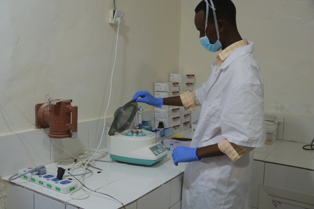 A lab technician prepares medicines at the MSF supported Galkayo South hospital, in Galmudug state, central Somalia. (May, 2020).